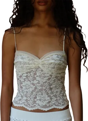 Women's Summer Camisoles Tops Lace Floral Spaghetti Straps Slim Fit Knit Going Out Streetwear
