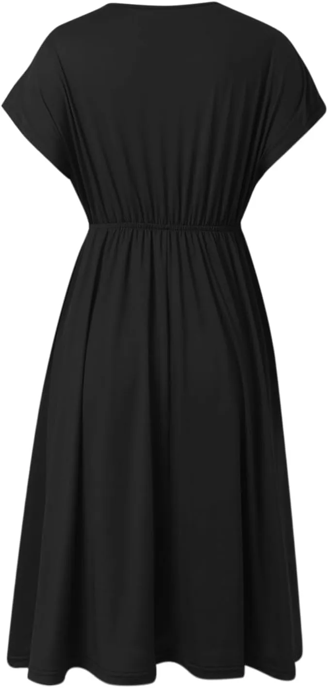 Womens Summer Dresses 2025 Wrap V Neck Short Flared Sleeve Dress Smocked Elastic Waist Tiered Ruffle Mini Dresses