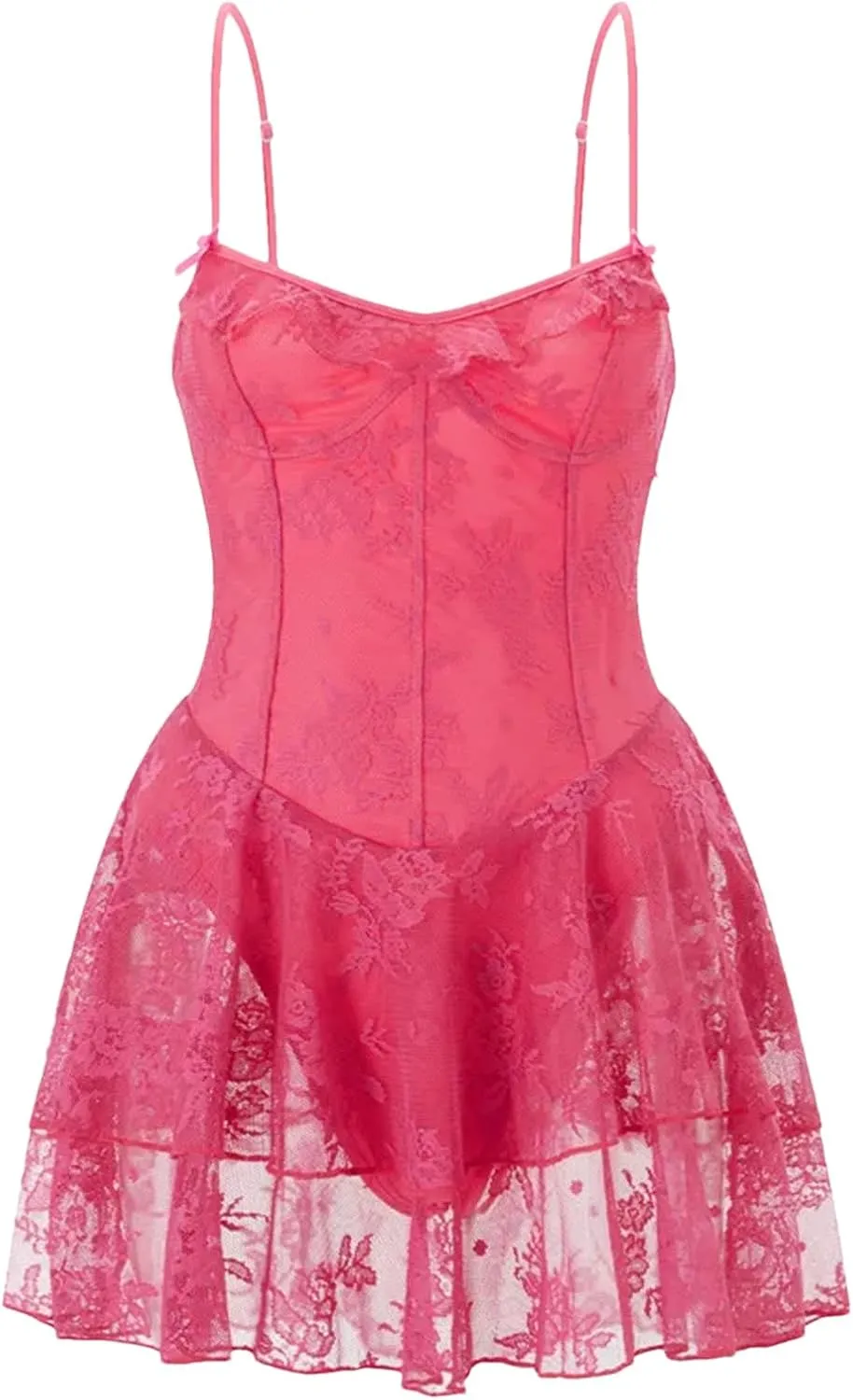Women's Summer Sexy Mini Cami Dresses Sleeveless Backless Lace Floral Tiered Ruffle Hem Party Short Dress