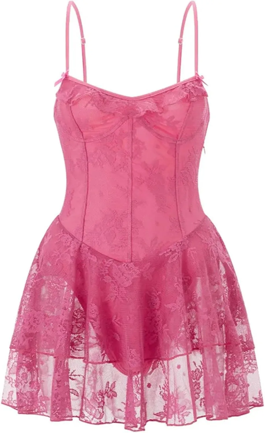 Women's Summer Sexy Mini Cami Dresses Sleeveless Backless Lace Floral Tiered Ruffle Hem Party Short Dress