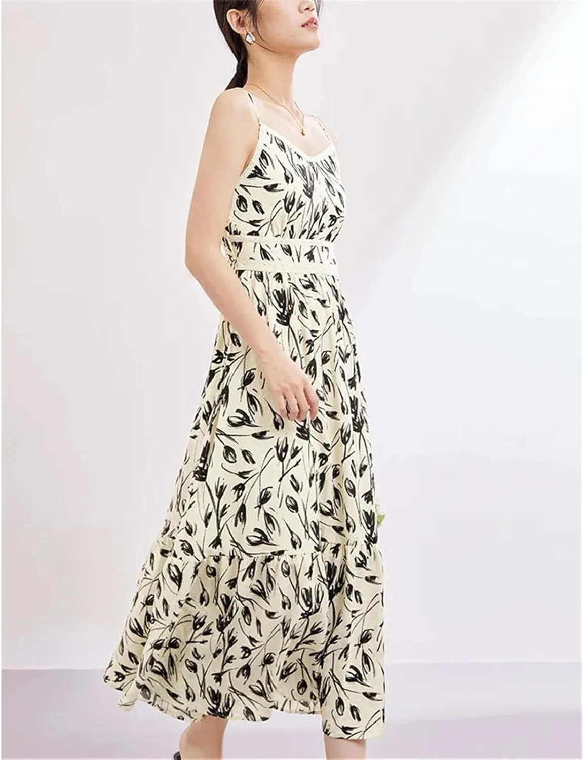 Women's Summer V Neck Floral Prints Maxi Camisole Dress 2025 High Waist Slim Printed Sleeveless Long Dresses
