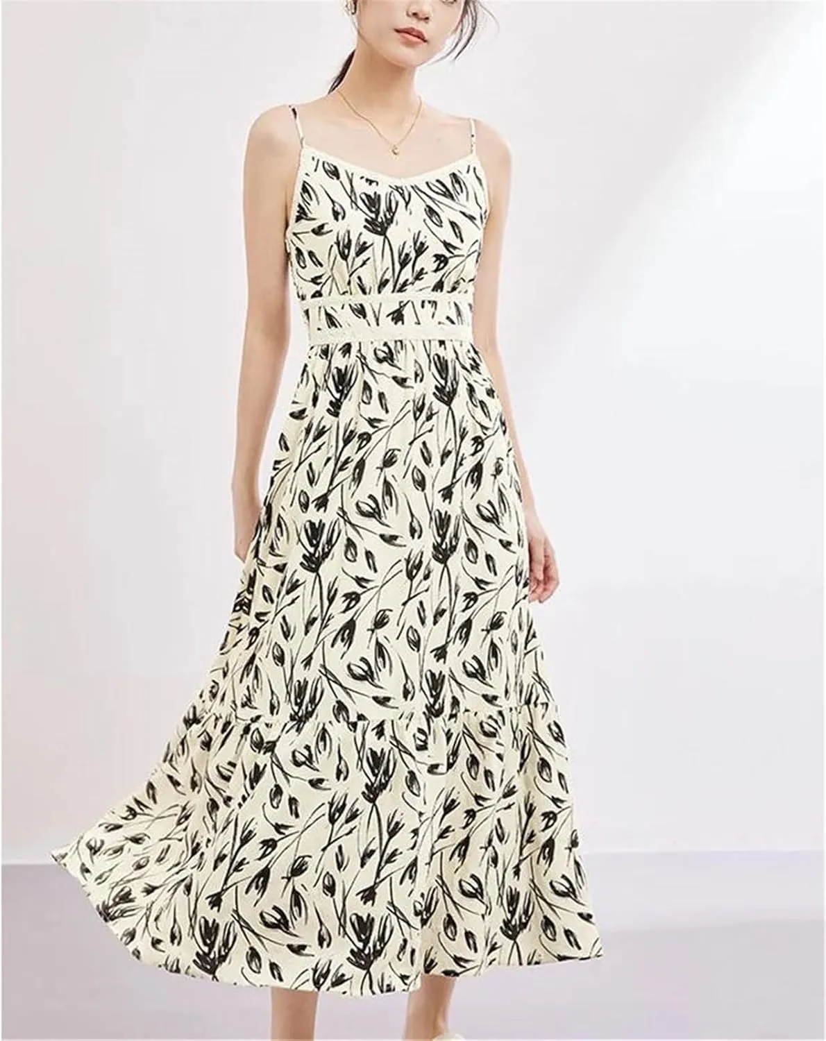 Women's Summer V Neck Floral Prints Maxi Camisole Dress 2025 High Waist Slim Printed Sleeveless Long Dresses