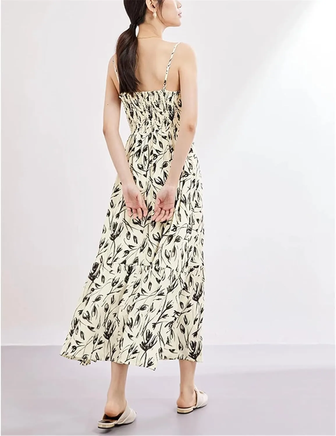 Women's Summer V Neck Floral Prints Maxi Camisole Dress 2025 High Waist Slim Printed Sleeveless Long Dresses