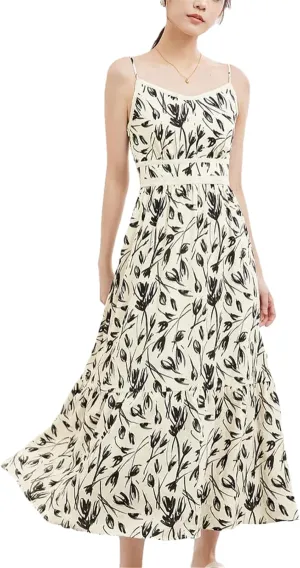 Women's Summer V Neck Floral Prints Maxi Camisole Dress 2025 High Waist Slim Printed Sleeveless Long Dresses