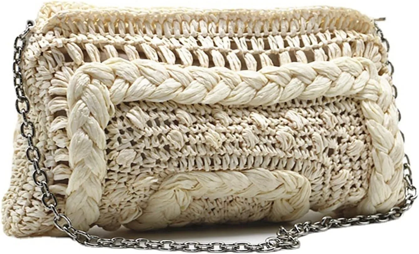 Woven Straw Bag Women Shoulder Bag Chain Knitting Sling Crossbody Bags For Women Handbag Beach Bags(Green)