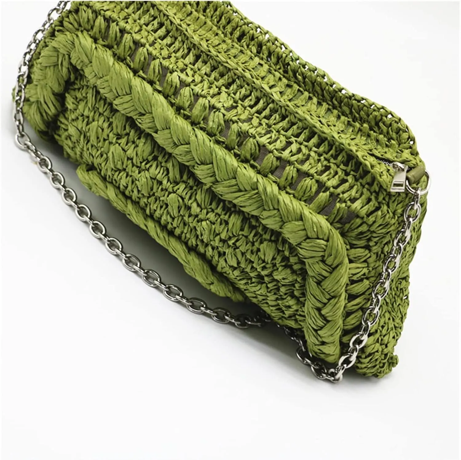 Woven Straw Bag Women Shoulder Bag Chain Knitting Sling Crossbody Bags For Women Handbag Beach Bags(Green)