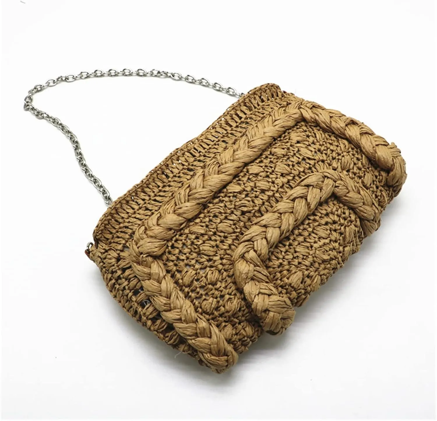 Woven Straw Bag Women Shoulder Bag Chain Knitting Sling Crossbody Bags For Women Handbag Beach Bags(Green)