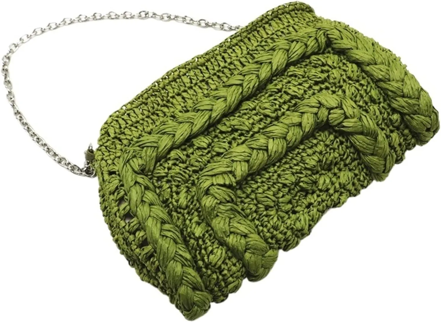 Woven Straw Bag Women Shoulder Bag Chain Knitting Sling Crossbody Bags For Women Handbag Beach Bags(Green)