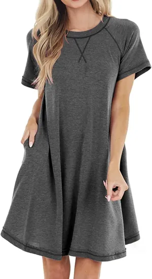 XOWRTE Summer Cocktail Dresses for Women 2023, Women's Short Sleeve Crew Neck A-Line Midi Dresses Swing Party Long Dresses