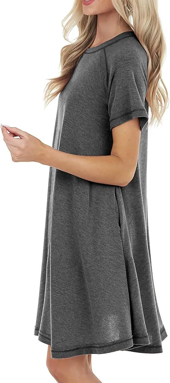 XOWRTE Summer Cocktail Dresses for Women 2023, Women's Short Sleeve Crew Neck A-Line Midi Dresses Swing Party Long Dresses
