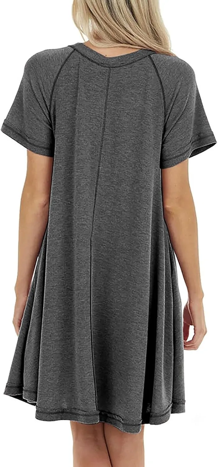 XOWRTE Summer Cocktail Dresses for Women 2023, Women's Short Sleeve Crew Neck A-Line Midi Dresses Swing Party Long Dresses
