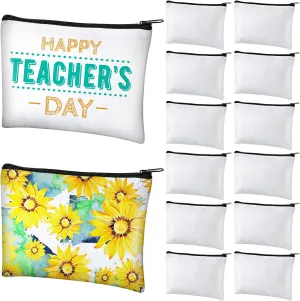 Xuniea 12 Pcs Cosmetic Bags Sublimation Blanks DIY Heat Transfer Makeup Bags Iron on Zipper Toiletry Pouch Canvas Pen Case(7.9 x 5.5 Inch,White)