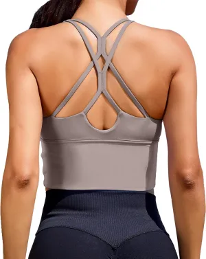 XUNYU Sports Bras for Women High Support Longline Workout Tank Tops Built in Bra Padded Strappy Yoga Crop Top Cross Gym