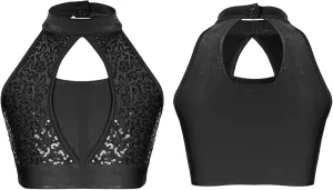 YiZYiF Girls Sequins Dance Crop Tops Cheer Jazz Performance Vest Shirt Sleeveless Camisole Tank Tops Costume
