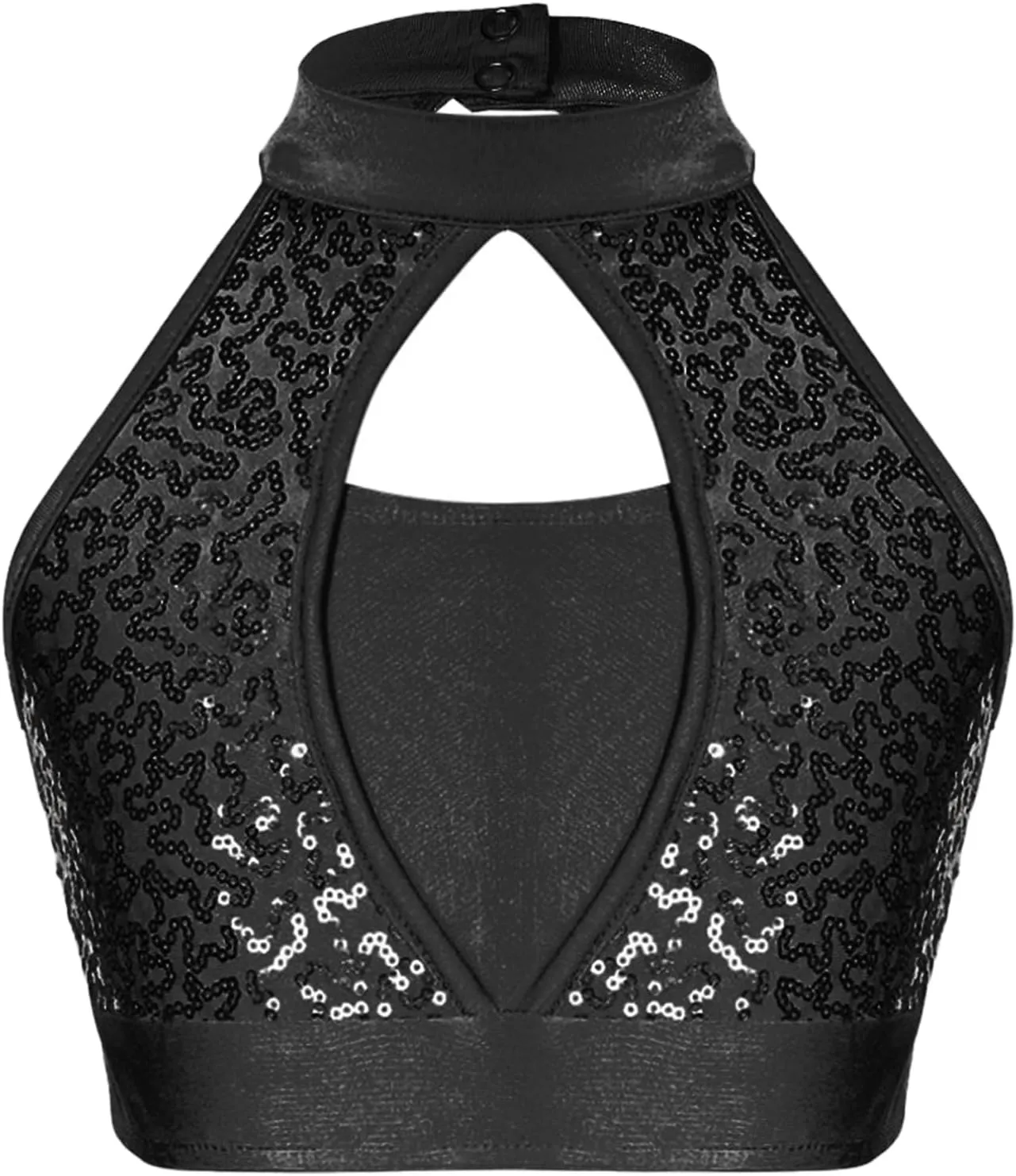 YiZYiF Girls Sequins Dance Crop Tops Cheer Jazz Performance Vest Shirt Sleeveless Camisole Tank Tops Costume
