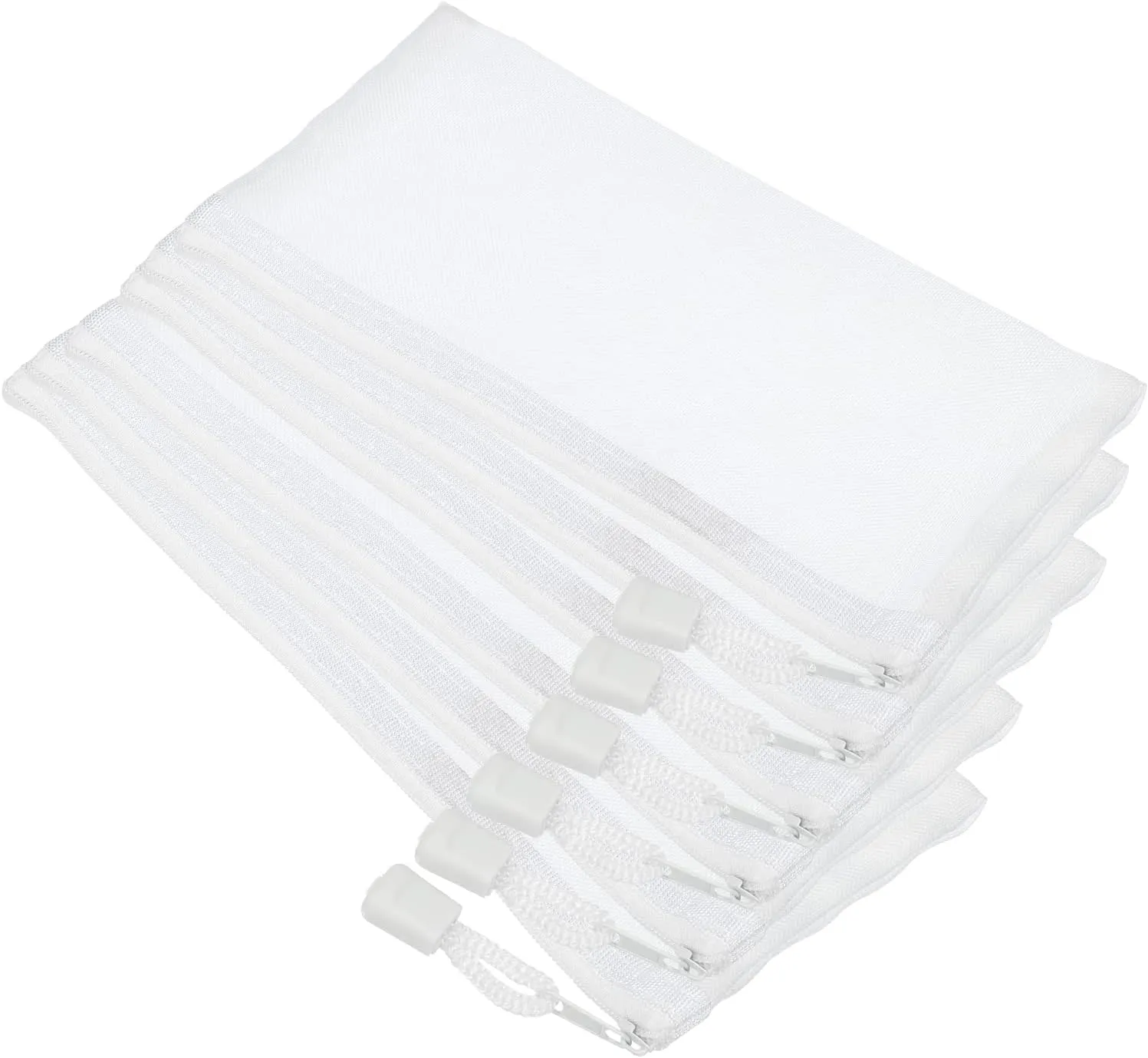 YOKIVE 6 Pack Mesh Cosmetic Bags, A6 Nylon Pencil Cases | Zipper Travel Organizers Makeup Pouch, Great for Home(White)