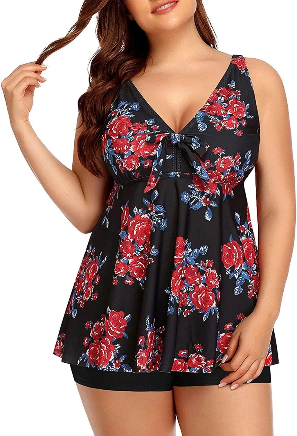 Yonique Two Piece Plus Size Tankini Swimsuits for Women Flowy Bathing Suits with Shorts Tummy Control Swimwear