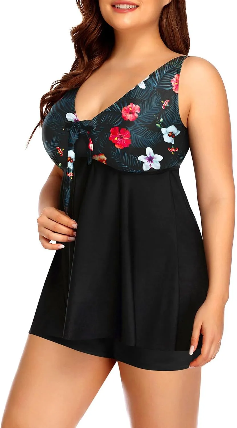 Yonique Two Piece Plus Size Tankini Swimsuits for Women Flowy Bathing Suits with Shorts Tummy Control Swimwear