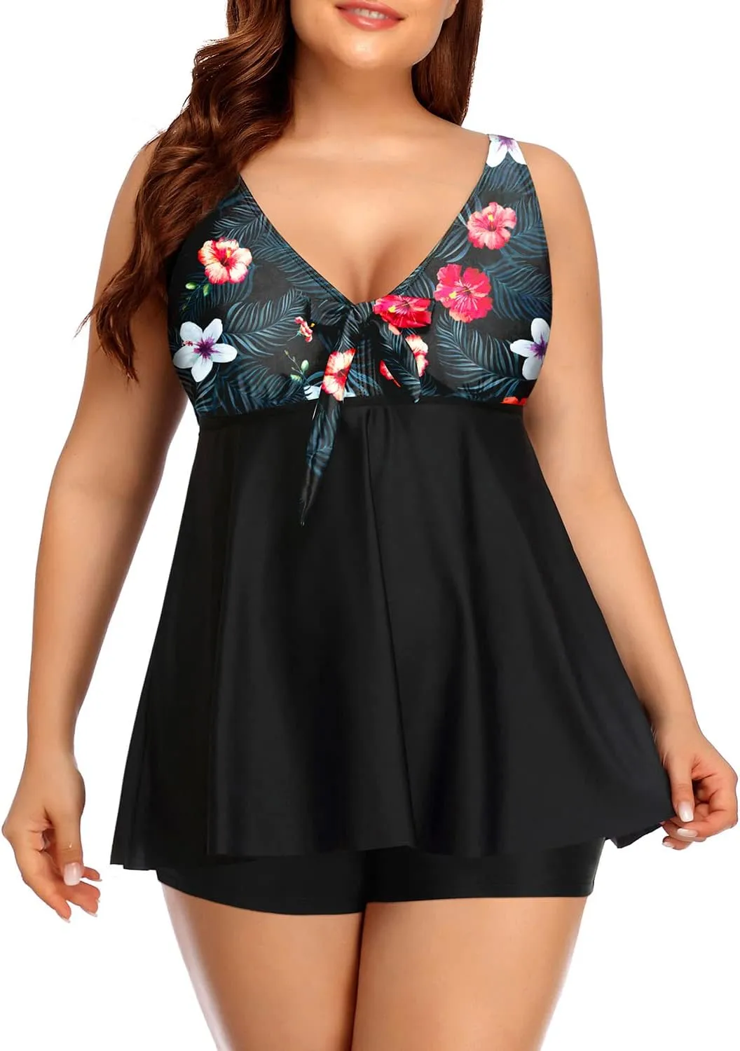 Yonique Two Piece Plus Size Tankini Swimsuits for Women Flowy Bathing Suits with Shorts Tummy Control Swimwear