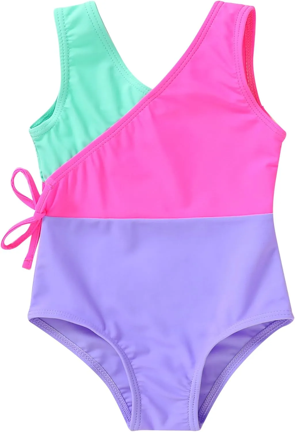 YOUNGER TREE Toddler Girl One Piece Swimsuit Color Block Stripe Swimwear Summer Beach Bathing Suit 12M-5T