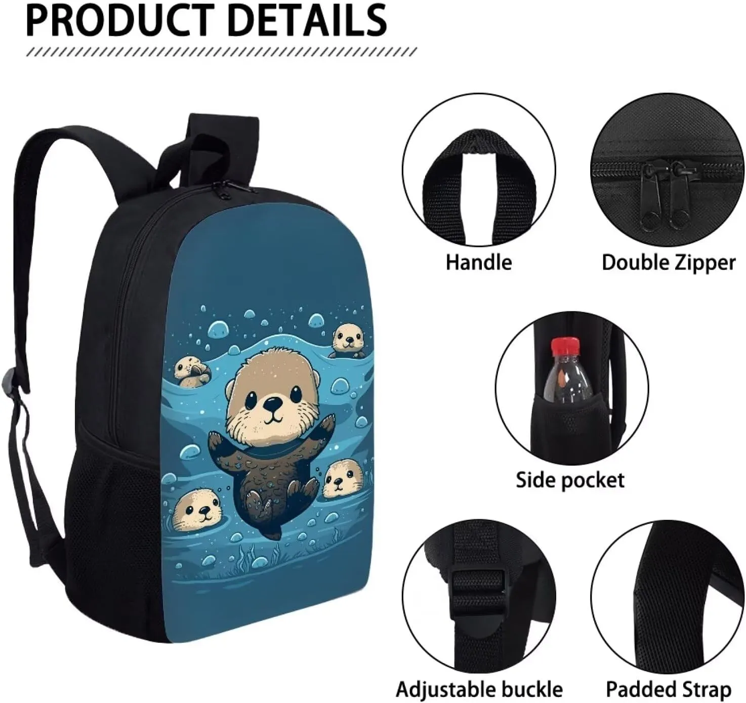 Ystardream Kawaii Sea Otter Backpack for School Girls School Bags for Girls 7-10 Teens Book Bags for Teenage Girls for School Large Capacity Water-resistant Bookbags