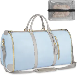 Ytonet Garment Duffle Bags for Travel, Convertible Travel Garment Bag with Shoulder Strap, Large Carry on Garment Bag Weekender Bag for Women with Shoe Pouch, 2 in 1 Hanging Suitcase Travel Bags, Blue