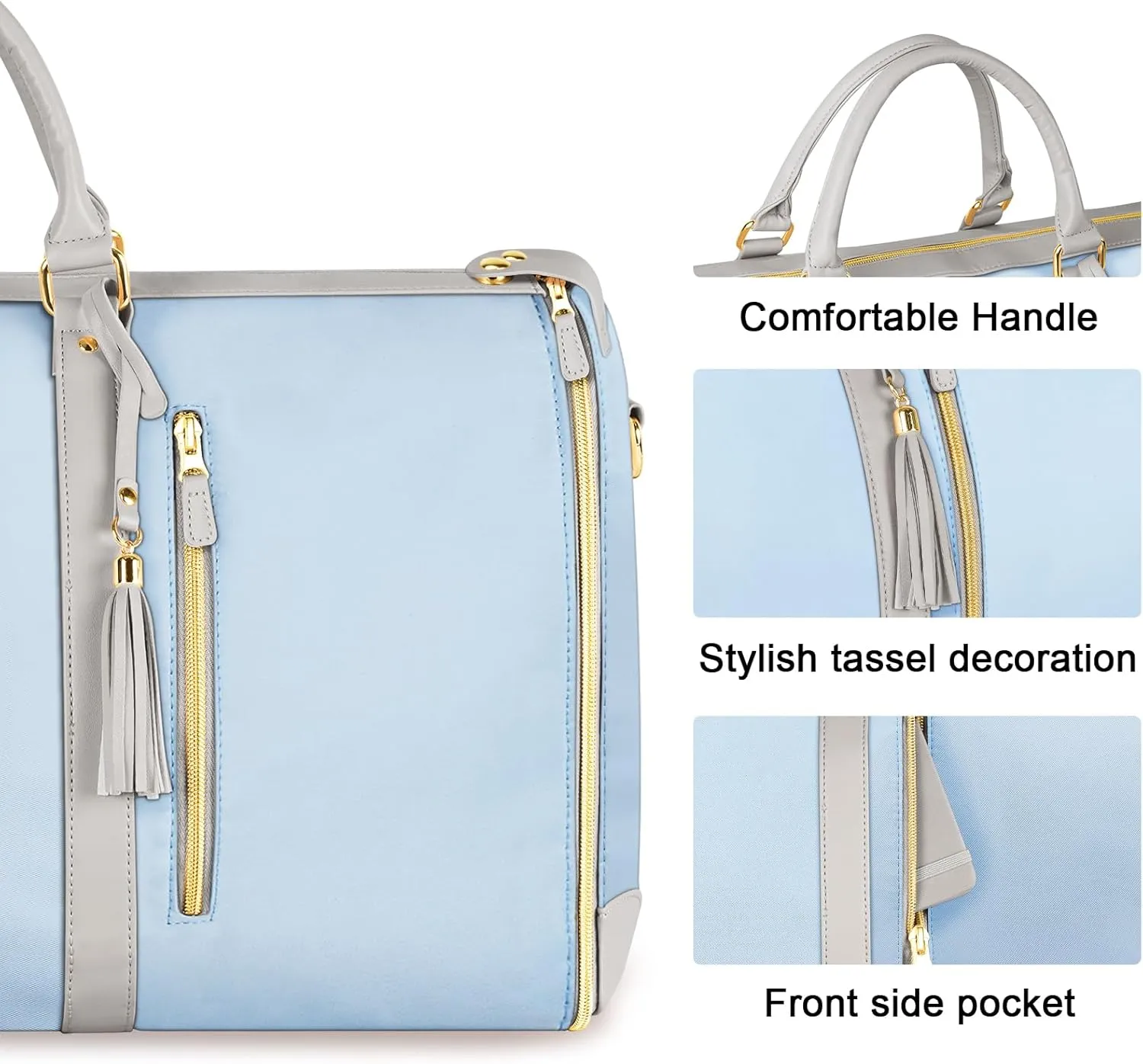 Ytonet Garment Duffle Bags for Travel, Convertible Travel Garment Bag with Shoulder Strap, Large Carry on Garment Bag Weekender Bag for Women with Shoe Pouch, 2 in 1 Hanging Suitcase Travel Bags, Blue