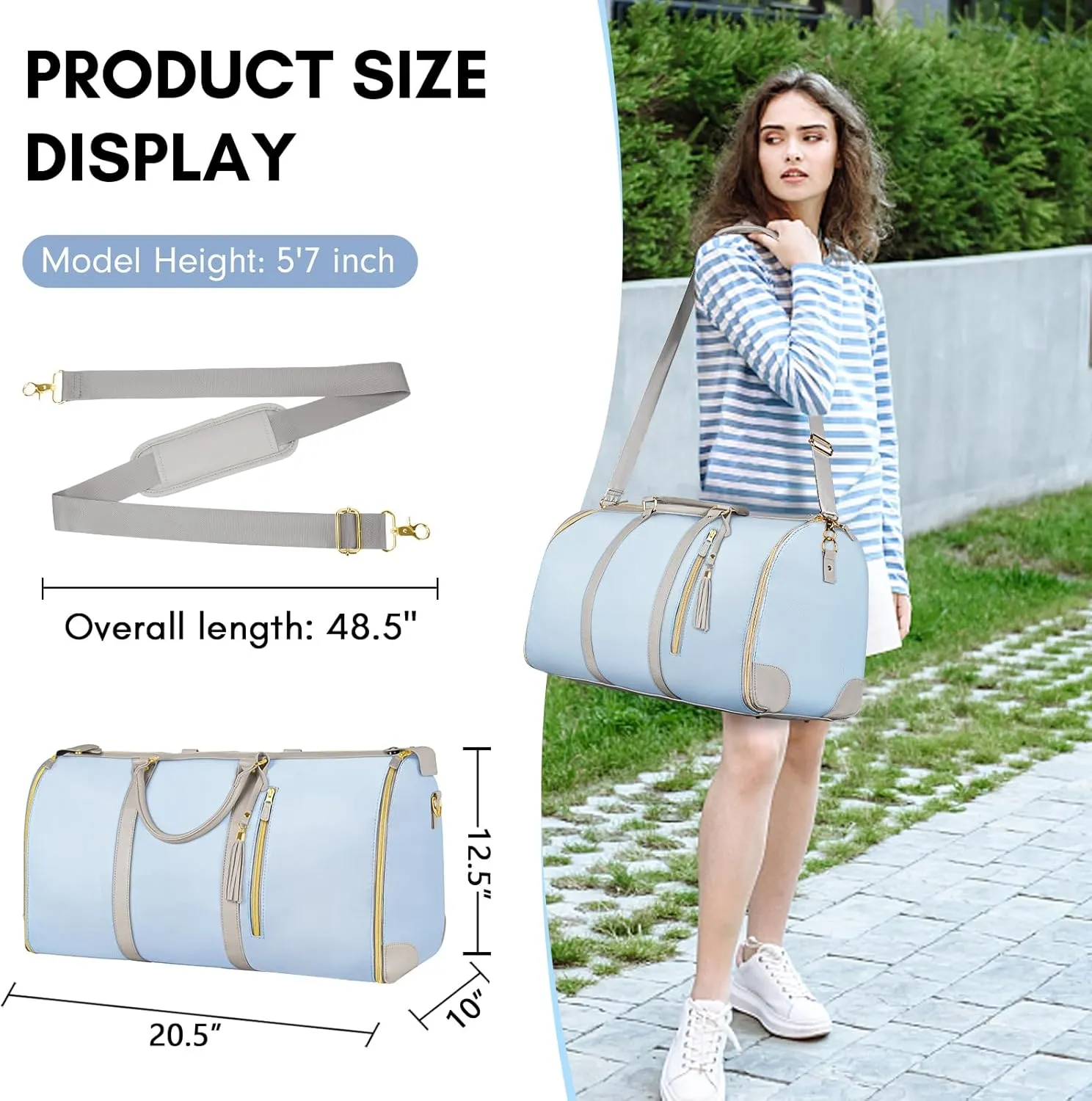Ytonet Garment Duffle Bags for Travel, Convertible Travel Garment Bag with Shoulder Strap, Large Carry on Garment Bag Weekender Bag for Women with Shoe Pouch, 2 in 1 Hanging Suitcase Travel Bags, Blue