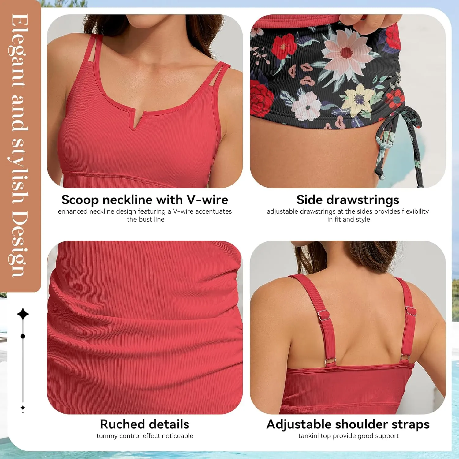 Zando Tankini Swimsuits for Women Two Piece Tankini Bathing Suits Tummy Control Swimsuits with Shorts Womens Tankini Top