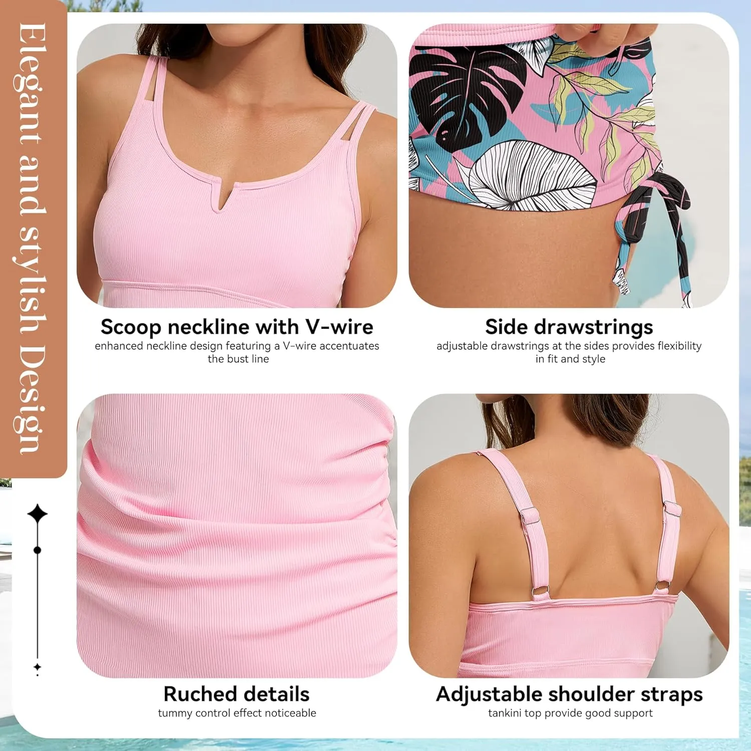 Zando Tankini Swimsuits for Women Two Piece Tankini Bathing Suits Tummy Control Swimsuits with Shorts Womens Tankini Top