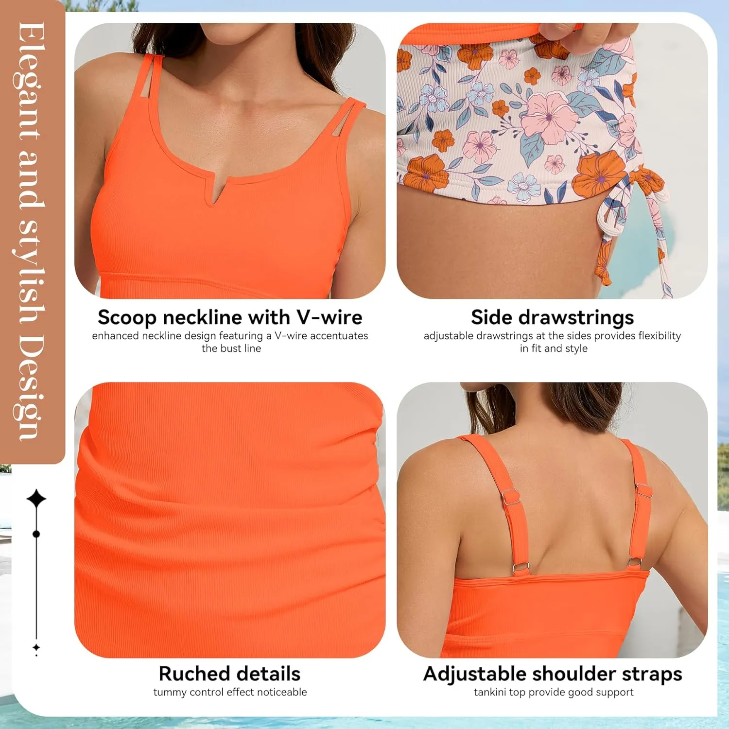Zando Tankini Swimsuits for Women Two Piece Tankini Bathing Suits Tummy Control Swimsuits with Shorts Womens Tankini Top