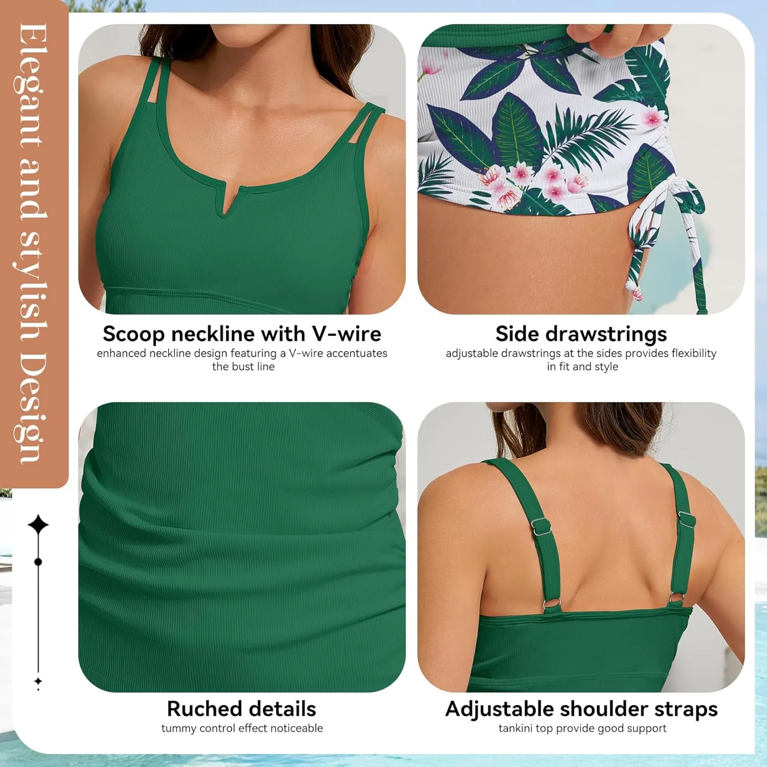 Zando Tankini Swimsuits for Women Two Piece Tankini Bathing Suits Tummy Control Swimsuits with Shorts Womens Tankini Top