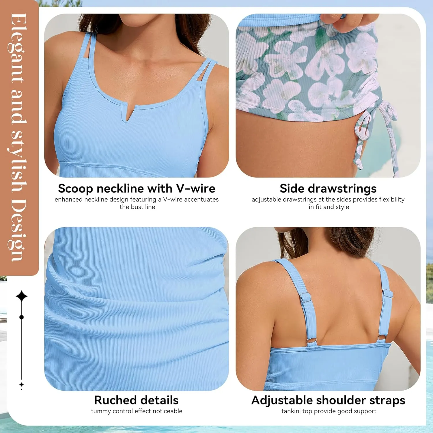 Zando Tankini Swimsuits for Women Two Piece Tankini Bathing Suits Tummy Control Swimsuits with Shorts Womens Tankini Top