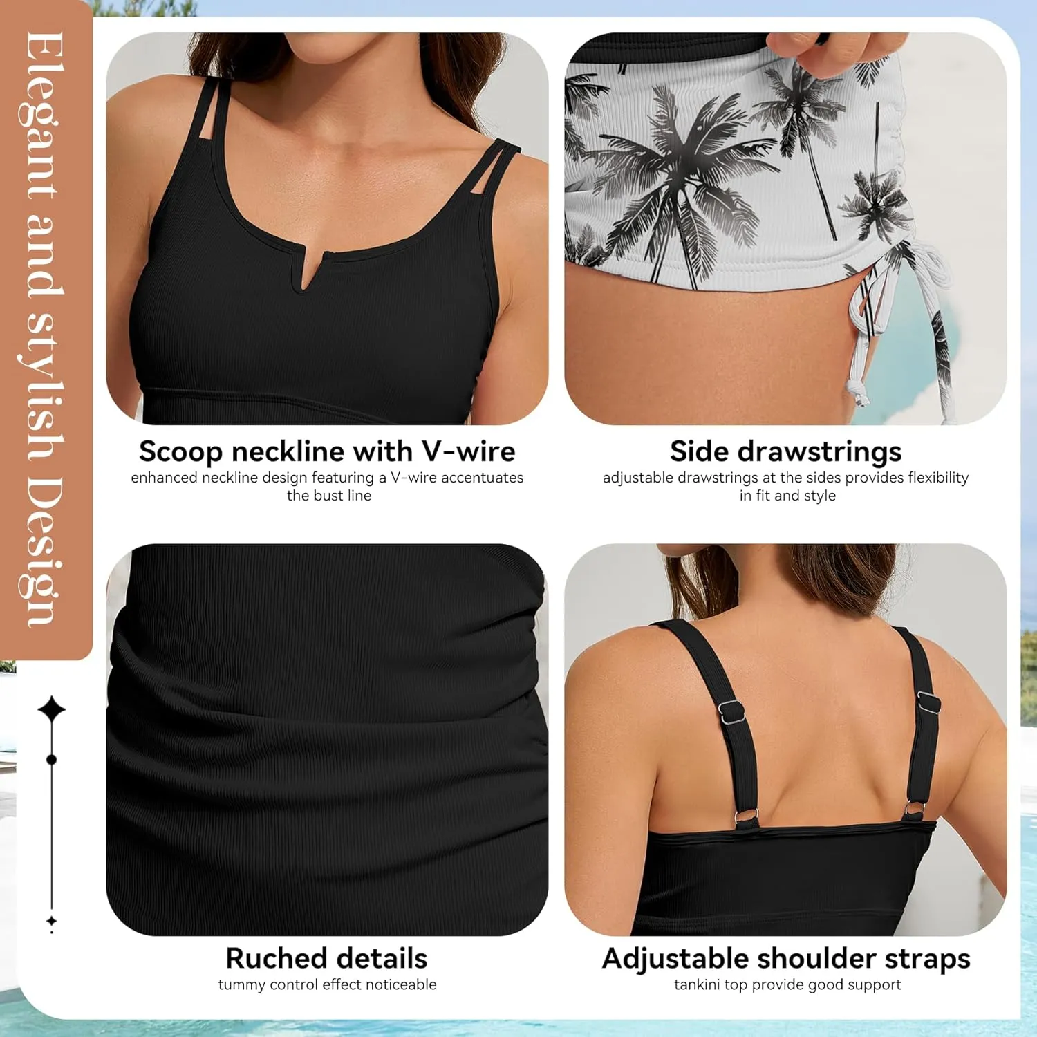 Zando Tankini Swimsuits for Women Two Piece Tankini Bathing Suits Tummy Control Swimsuits with Shorts Womens Tankini Top