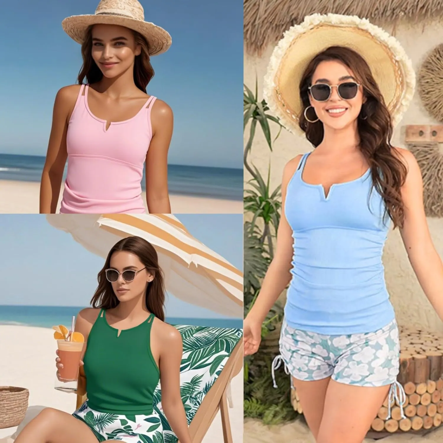 Zando Tankini Swimsuits for Women Two Piece Tankini Bathing Suits Tummy Control Swimsuits with Shorts Womens Tankini Top